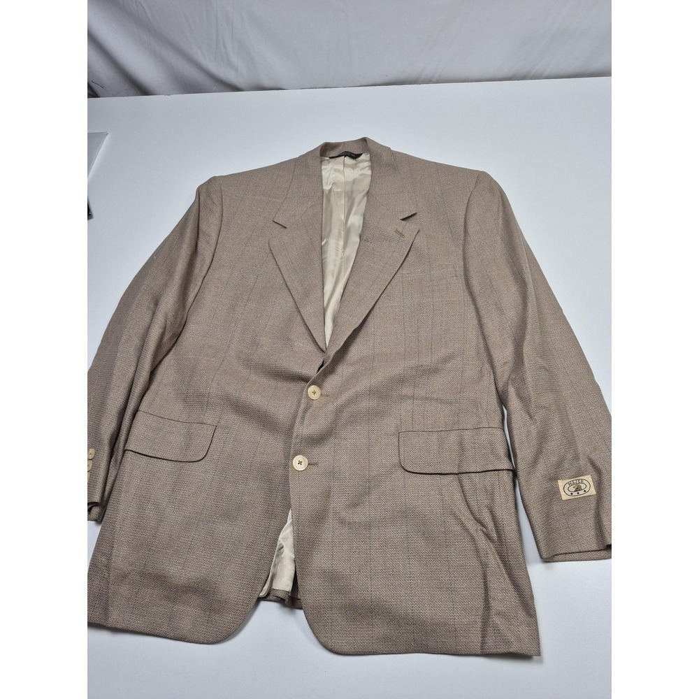 VTG Majer Blazer Mens 44 Beige Wool Silk Check Sport Coat USA 2 Button Tweed NWT